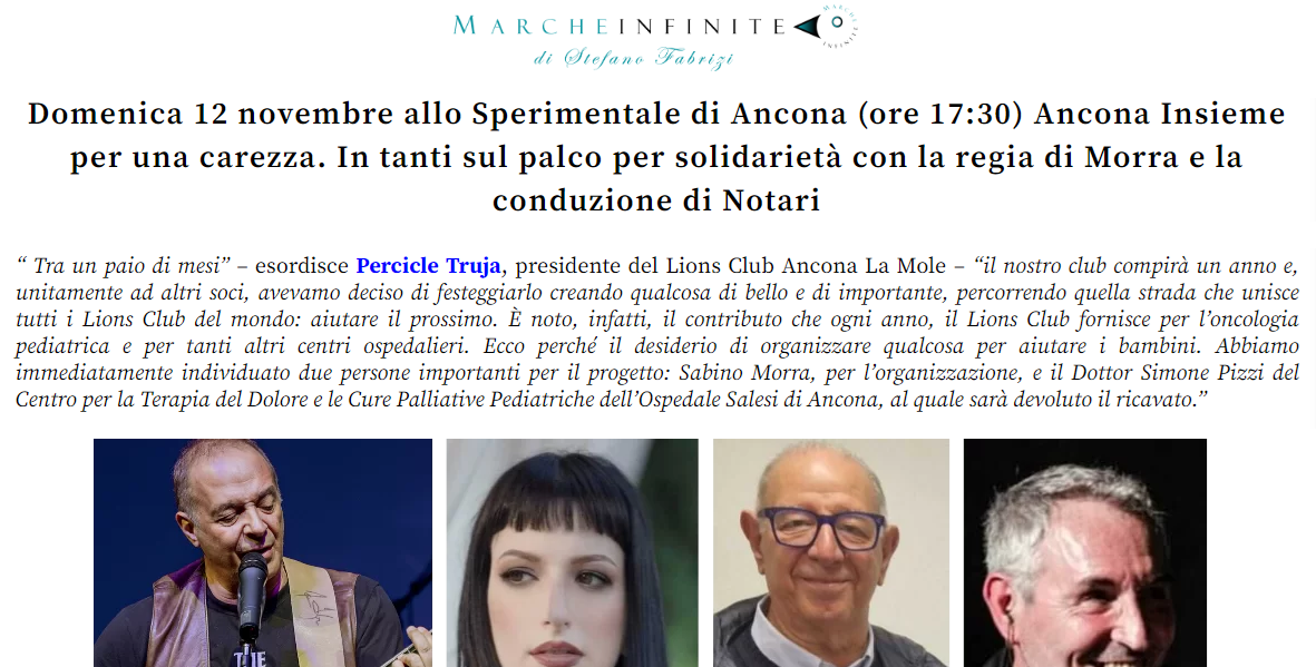 Ancona insieme per una carezza. In tanti sul palco per solidariet&agrave; con la regia di Morra e la conduzione di Notari