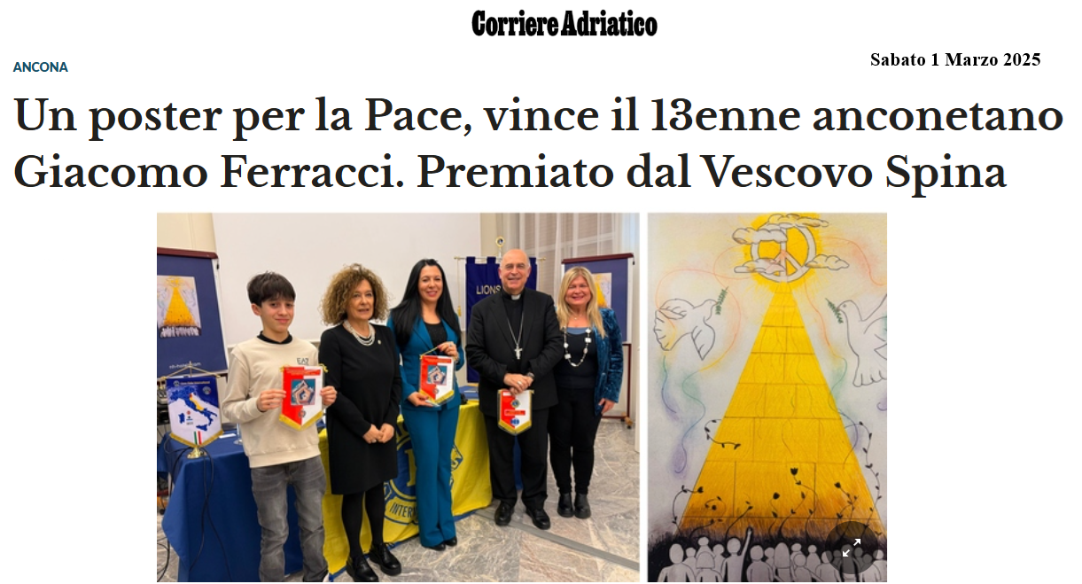 Un poster per la Pace, vince il 13enne anconetano Giacomo Ferracci. Premiato dal Vescovo Spina.